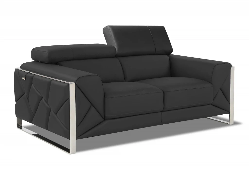75" Black Italian Leather and Chrome Solid Color Love Seat By Homeroots - Image 14