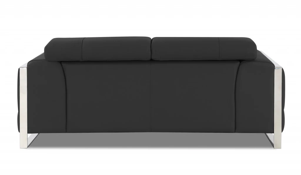 75" Black Italian Leather and Chrome Solid Color Love Seat By Homeroots - Image 15