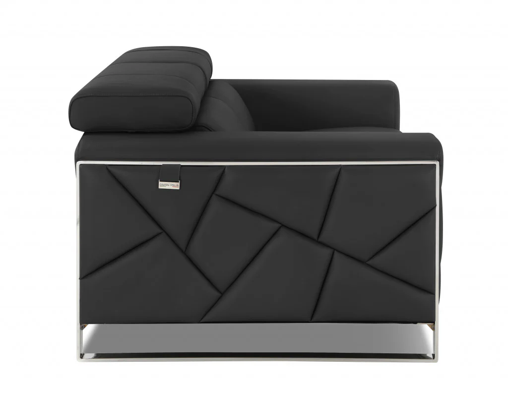 75" Black Italian Leather and Chrome Solid Color Love Seat By Homeroots - Image 17