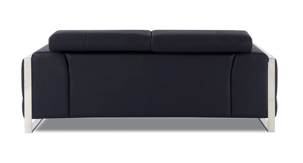 75" Black Italian Leather and Chrome Solid Color Love Seat By Homeroots - Image 3