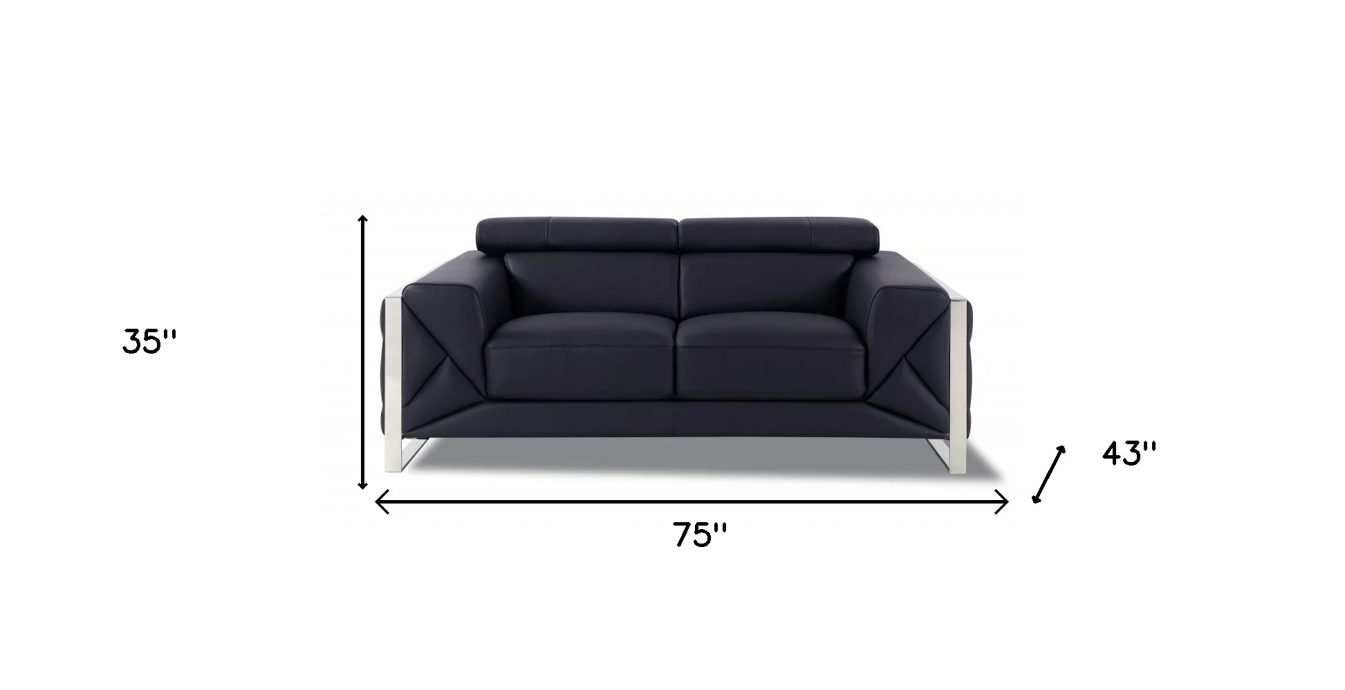 75" Black Italian Leather and Chrome Solid Color Love Seat By Homeroots - Image 6