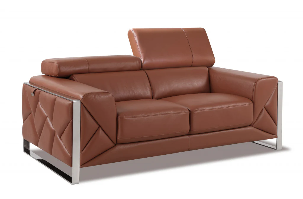 75" Black Italian Leather and Chrome Solid Color Love Seat By Homeroots - Image 9