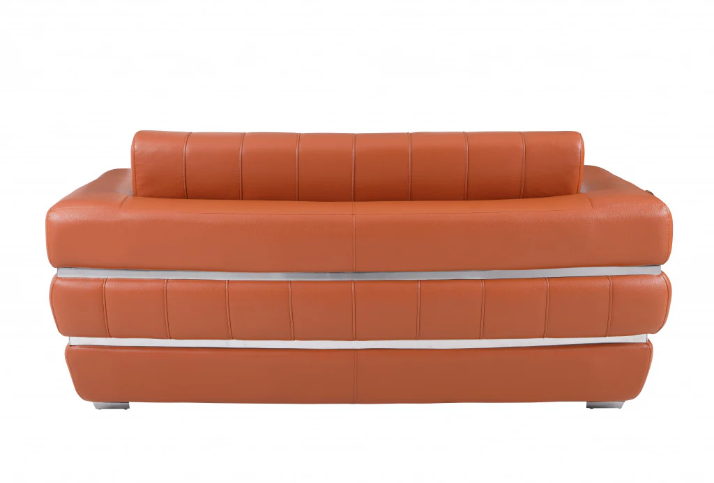 75" Camel And Silver Italian Leather Love Seat By Homeroots - Image 4