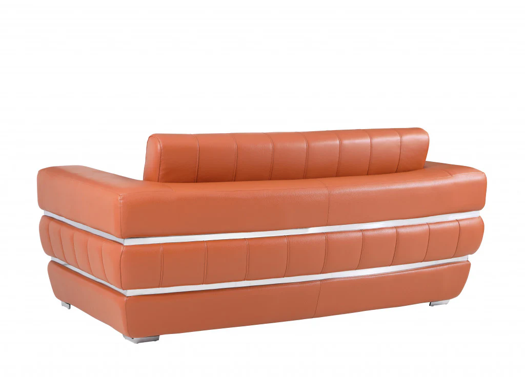 75" Camel And Silver Italian Leather Love Seat By Homeroots - Image 5