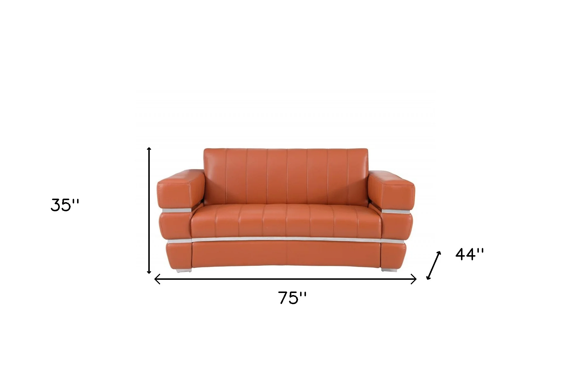 75" Camel And Silver Italian Leather Love Seat By Homeroots - Image 7