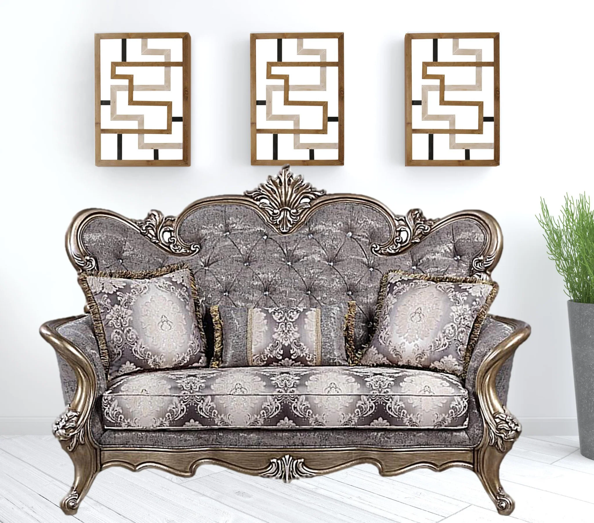 75" Gray And Platinum Cotton Blend Love Seat And Toss Pillows By Homeroots - Image 2