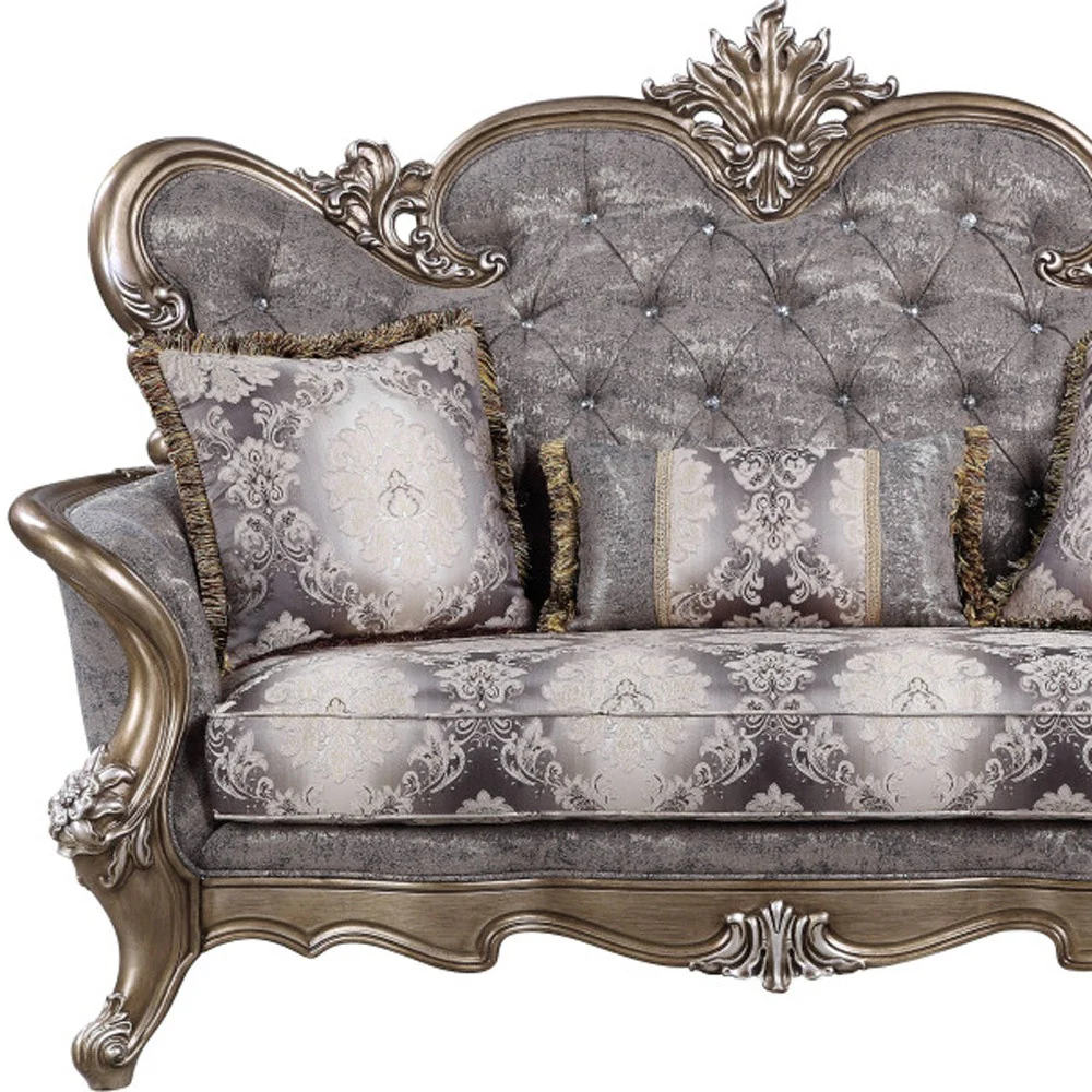 75" Gray And Platinum Cotton Blend Love Seat And Toss Pillows By Homeroots - Image 4