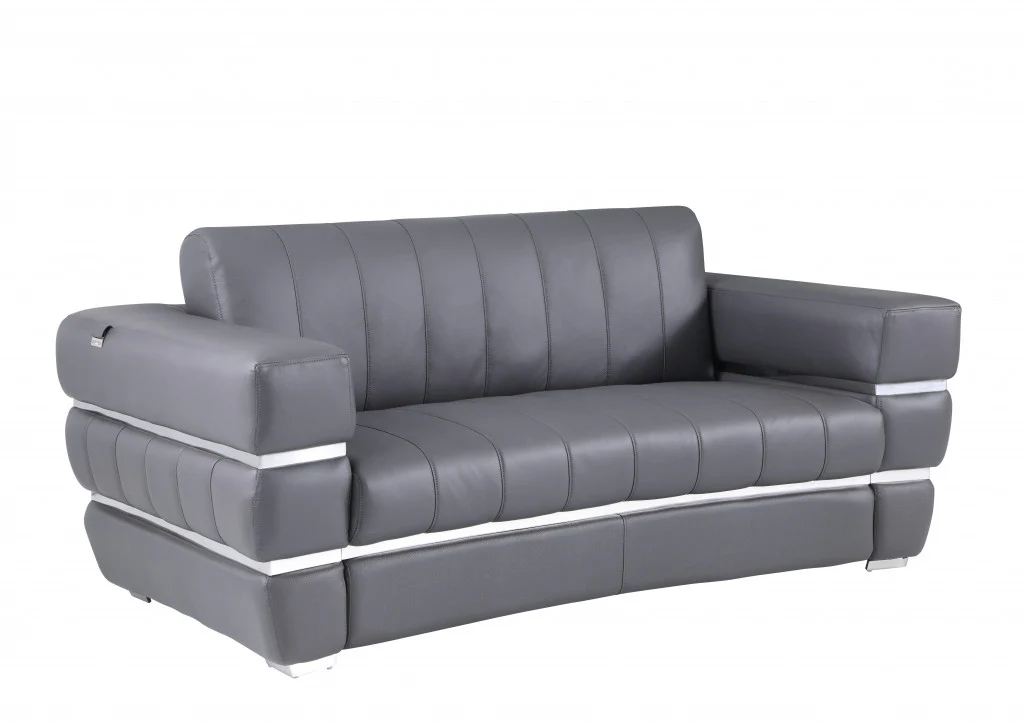 75" Gray And Silver Italian Leather Love Seat By Homeroots - Image 3