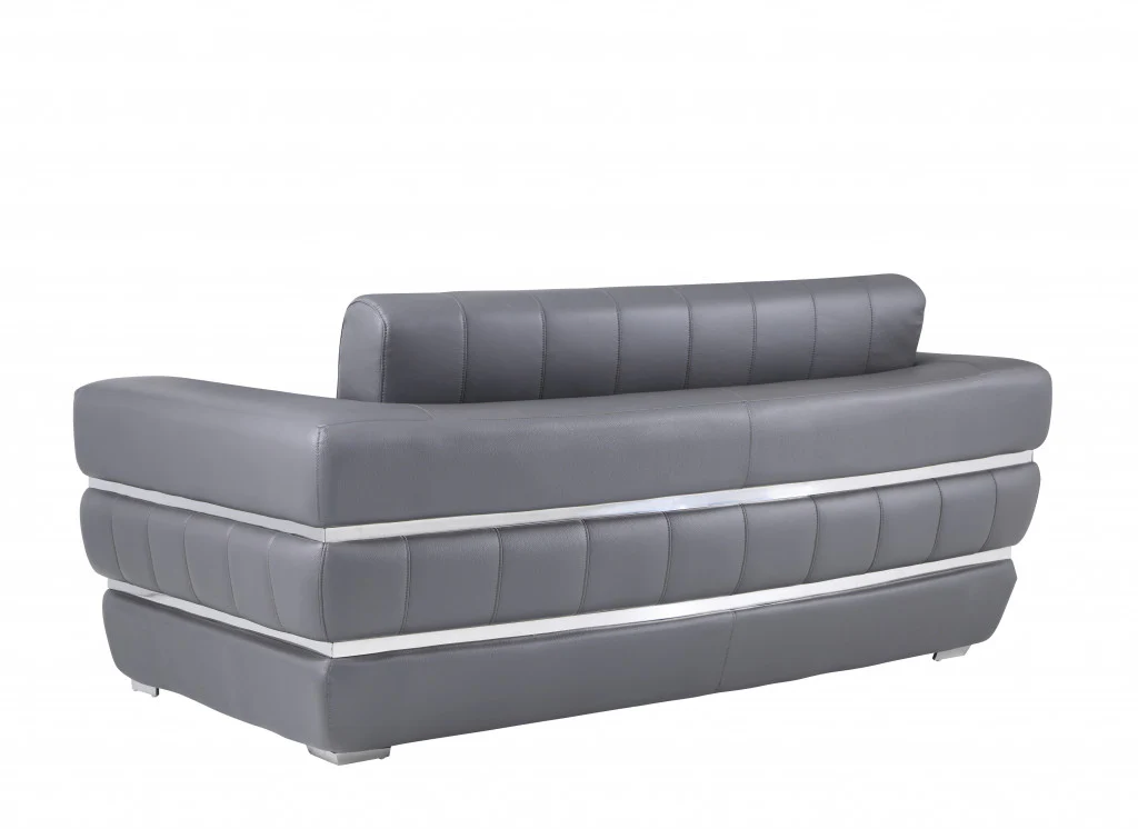 75" Gray And Silver Italian Leather Love Seat By Homeroots - Image 4