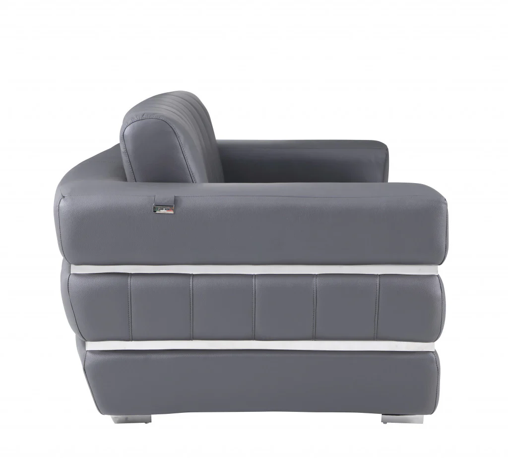 75" Gray And Silver Italian Leather Love Seat By Homeroots - Image 5