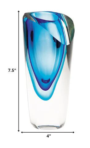 75 Mouth Blown Glass Blue Vase By Homeroots - Image 2