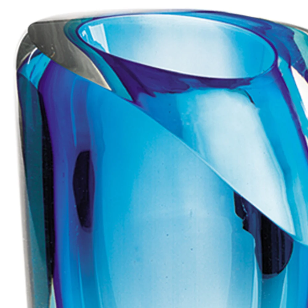 75 Mouth Blown Glass Blue Vase By Homeroots - Image 5