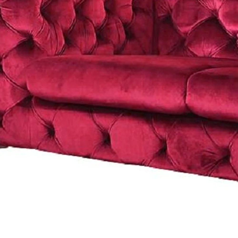 75" Red And Silver Velvet Love Seat By Homeroots - Image 3