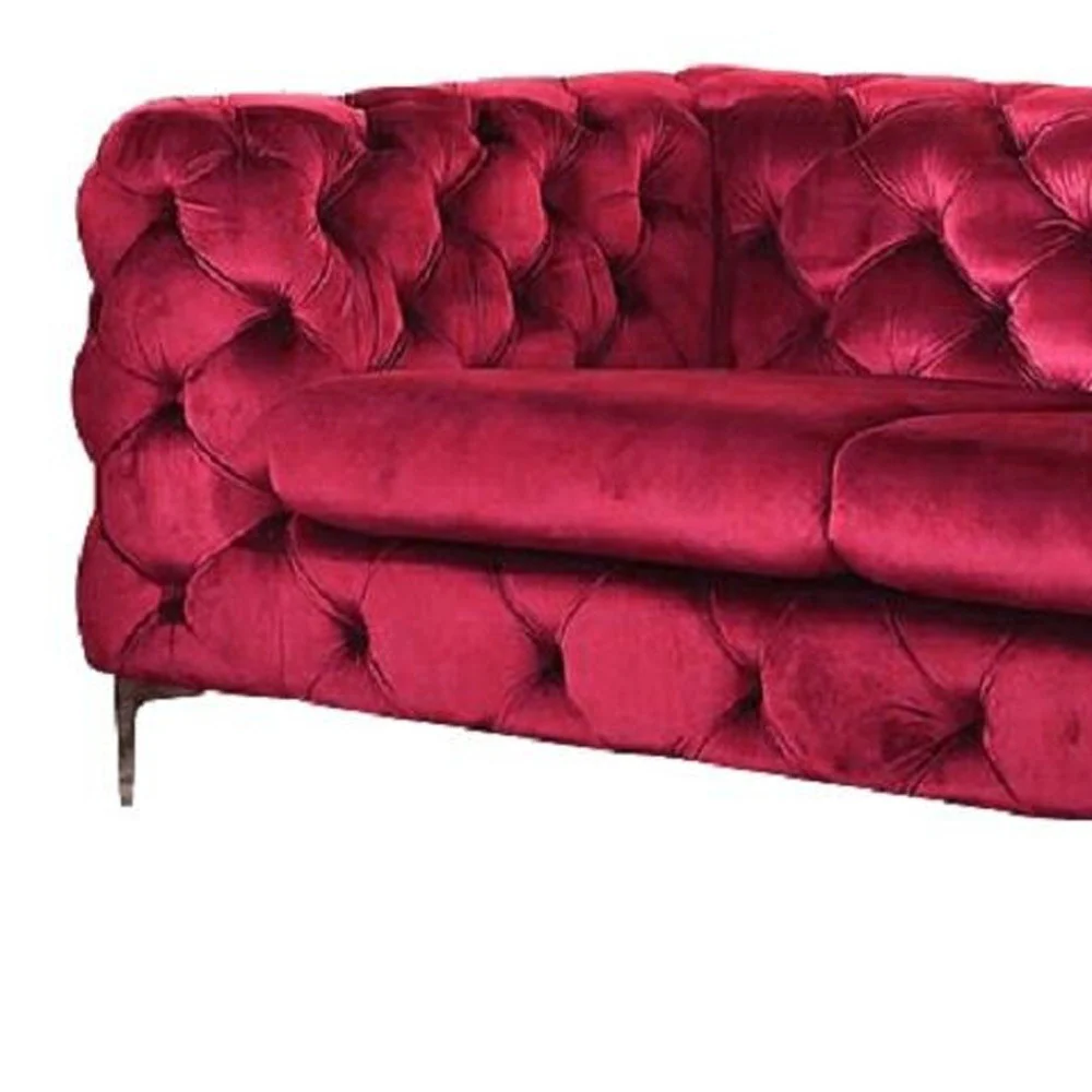 75" Red And Silver Velvet Love Seat By Homeroots - Image 4