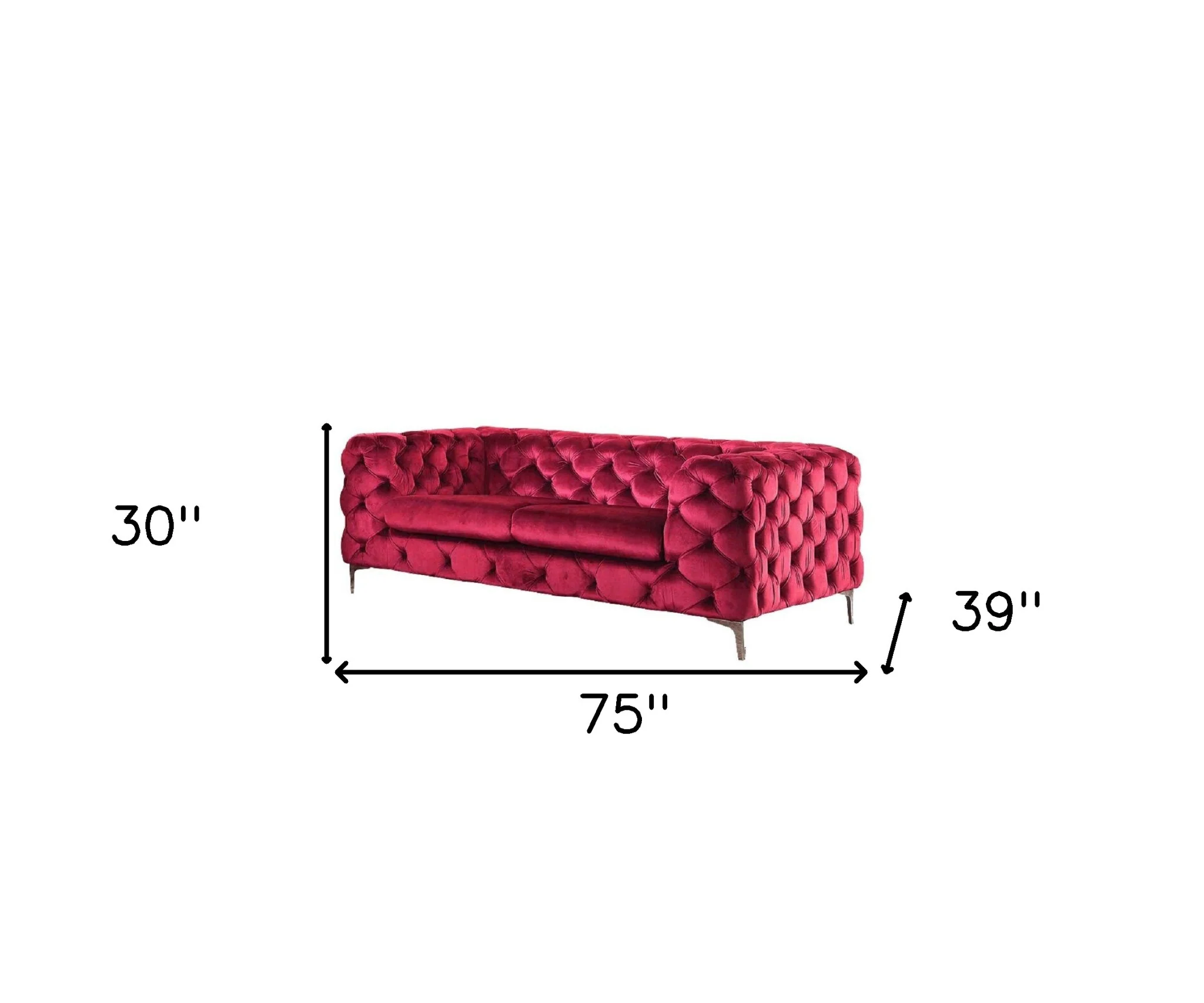 75" Red And Silver Velvet Love Seat By Homeroots - Image 5