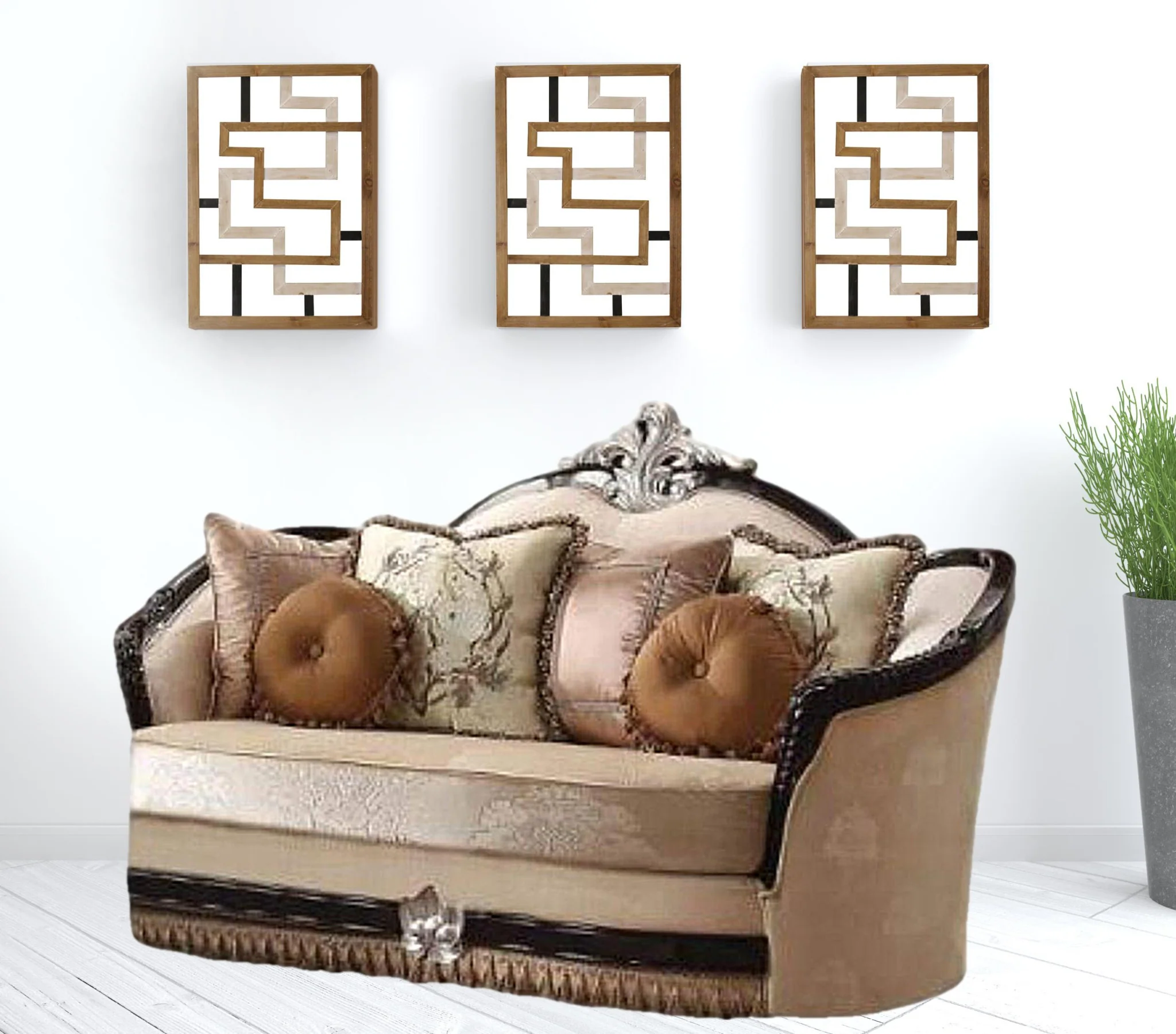 75" Tan Velvet Velvet Curved Love Seat And Toss Pillows By Homeroots - Image 2