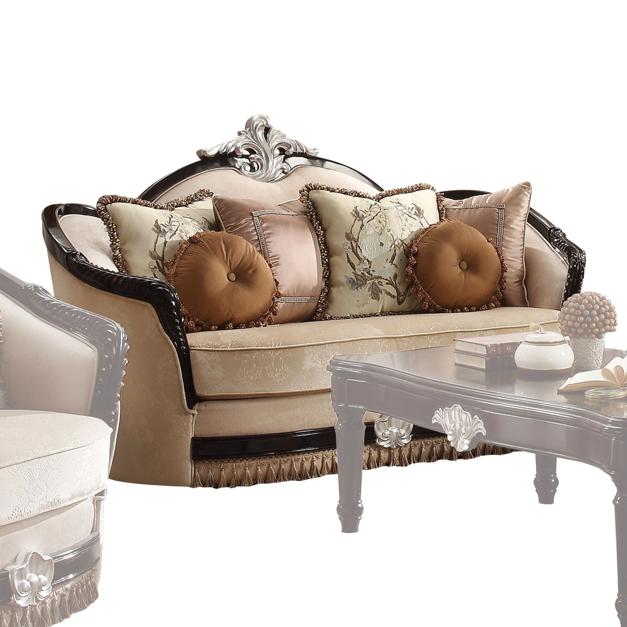 75" Tan Velvet Velvet Curved Love Seat And Toss Pillows By Homeroots - Image 3