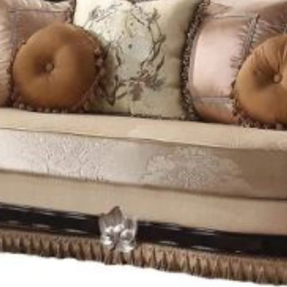 75" Tan Velvet Velvet Curved Love Seat And Toss Pillows By Homeroots - Image 4