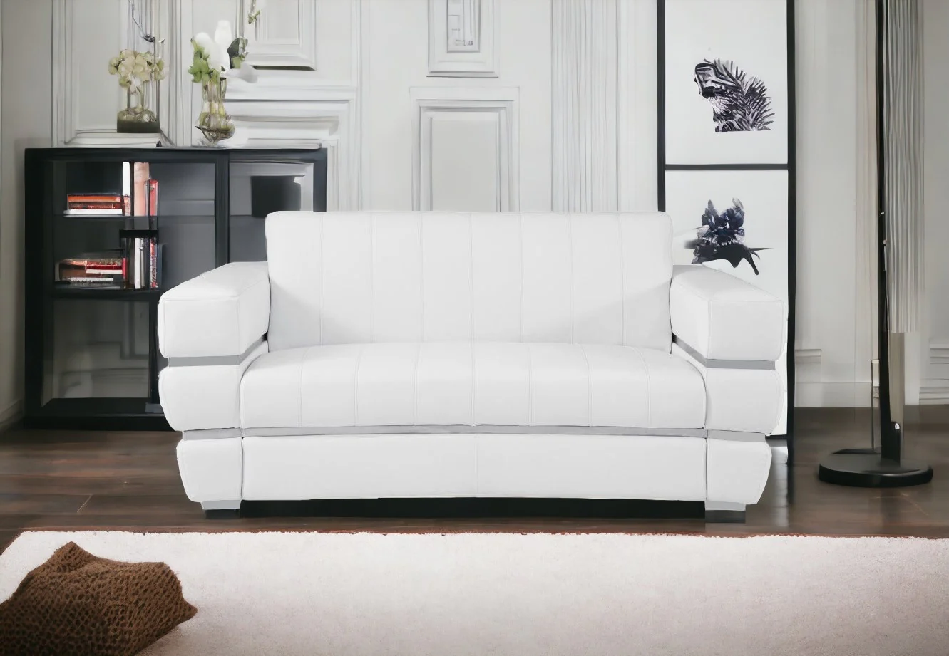 75" White And Silver Italian Leather Love Seat By Homeroots - Image 2
