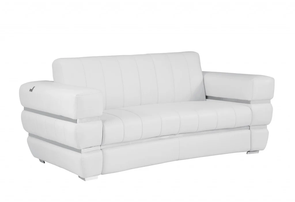 75" White And Silver Italian Leather Love Seat By Homeroots - Image 3