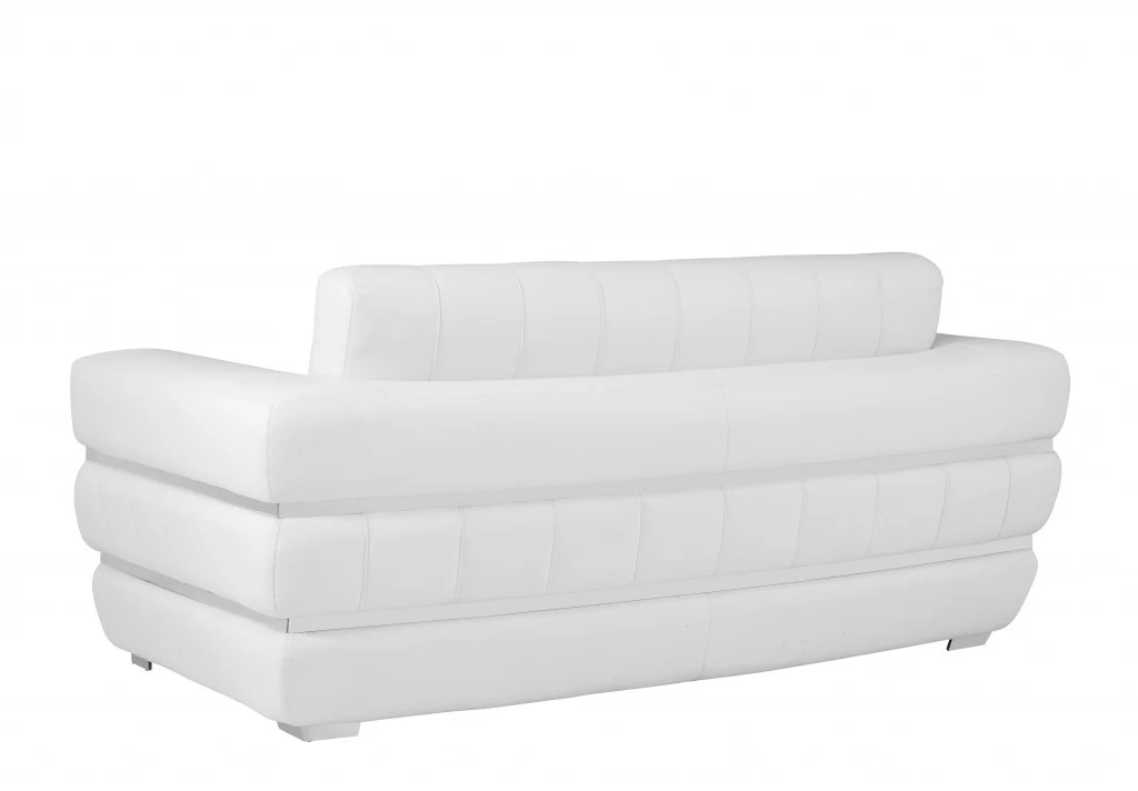 75" White And Silver Italian Leather Love Seat By Homeroots - Image 4