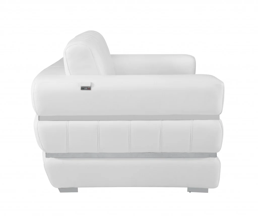 75" White And Silver Italian Leather Love Seat By Homeroots - Image 5