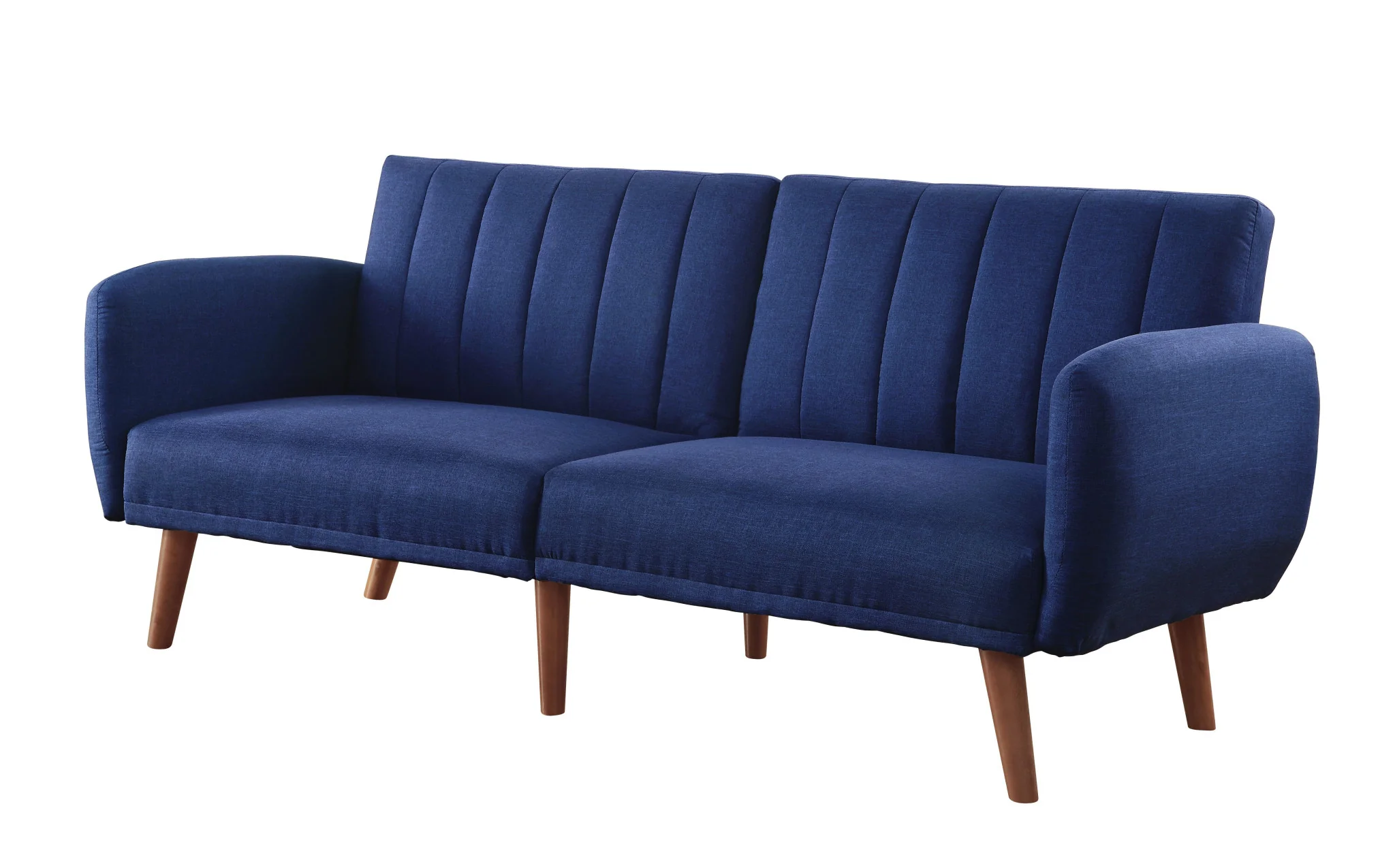 76" Blue Linen And Wood Brown Sleeper Sofa By Homeroots - Image 2