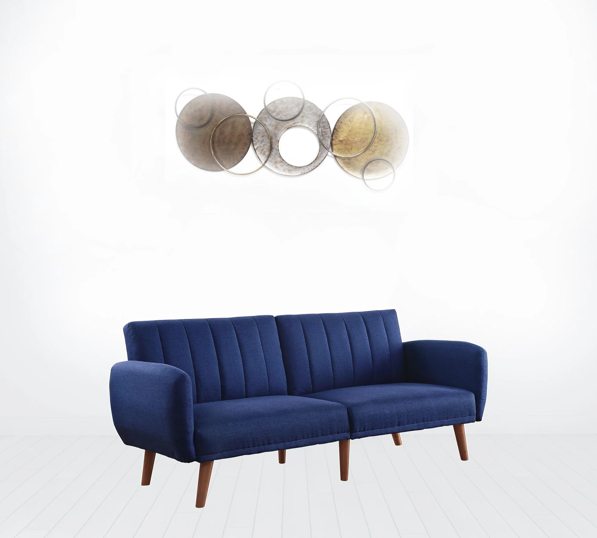 76" Blue Linen And Wood Brown Sleeper Sofa By Homeroots - Image 3