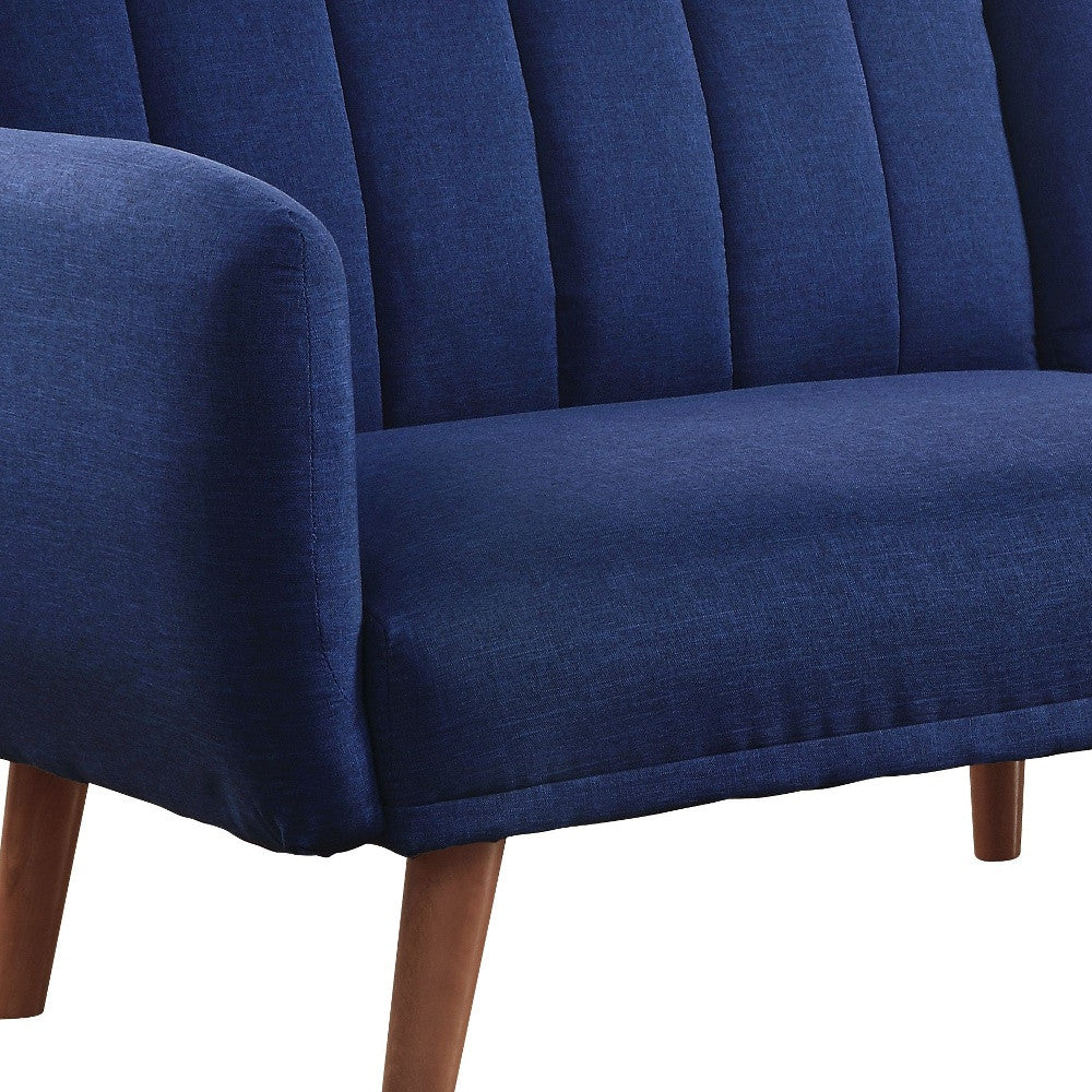76" Blue Linen And Wood Brown Sleeper Sofa By Homeroots - Image 4