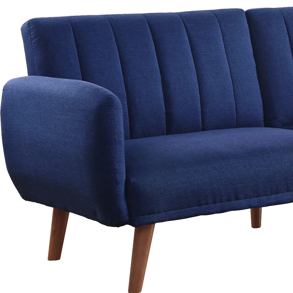 76" Blue Linen And Wood Brown Sleeper Sofa By Homeroots - Image 5