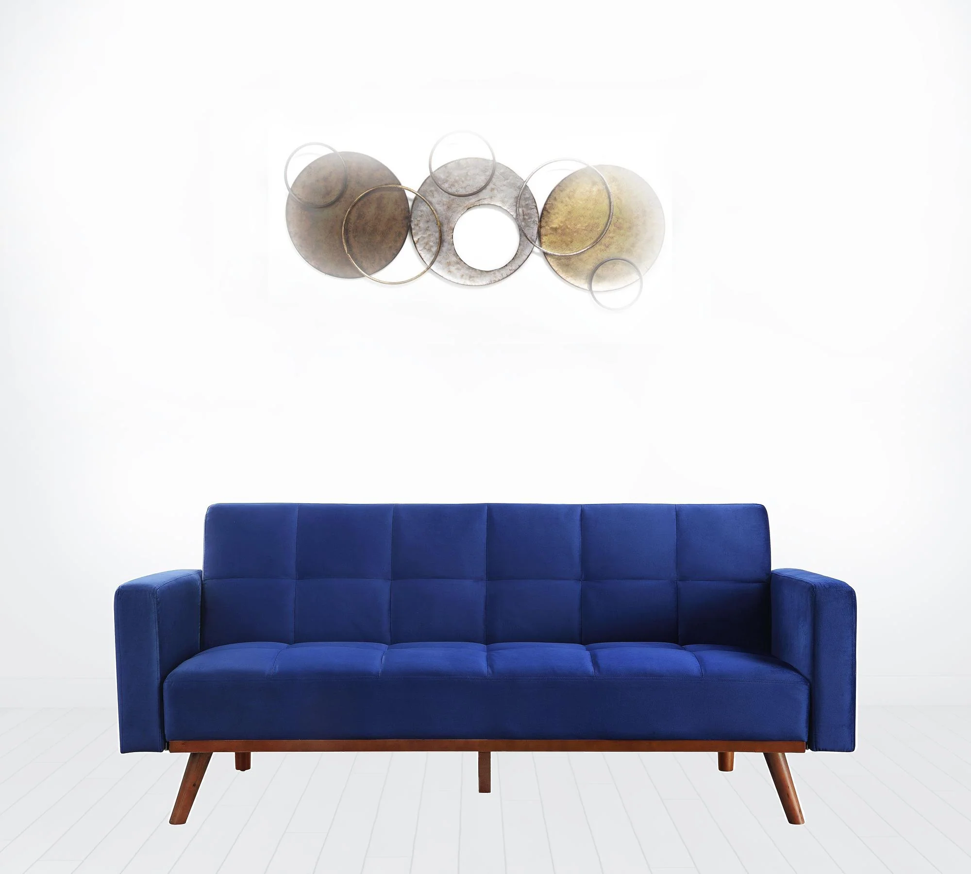 76" Blue Velvet And NAtural Sleeper Sofa By Homeroots - Image 2
