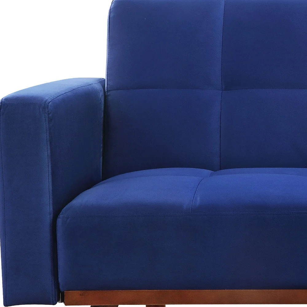 76" Blue Velvet And NAtural Sleeper Sofa By Homeroots - Image 3