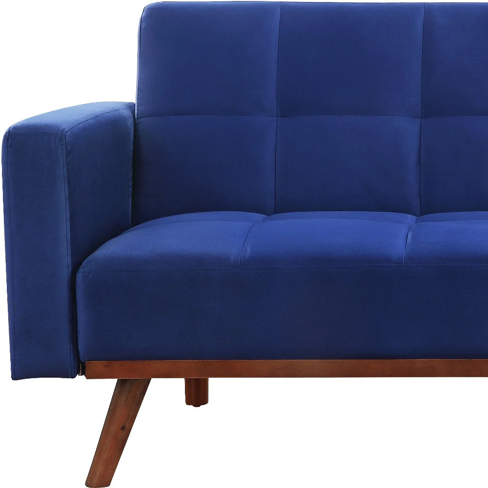 76" Blue Velvet And NAtural Sleeper Sofa By Homeroots - Image 4
