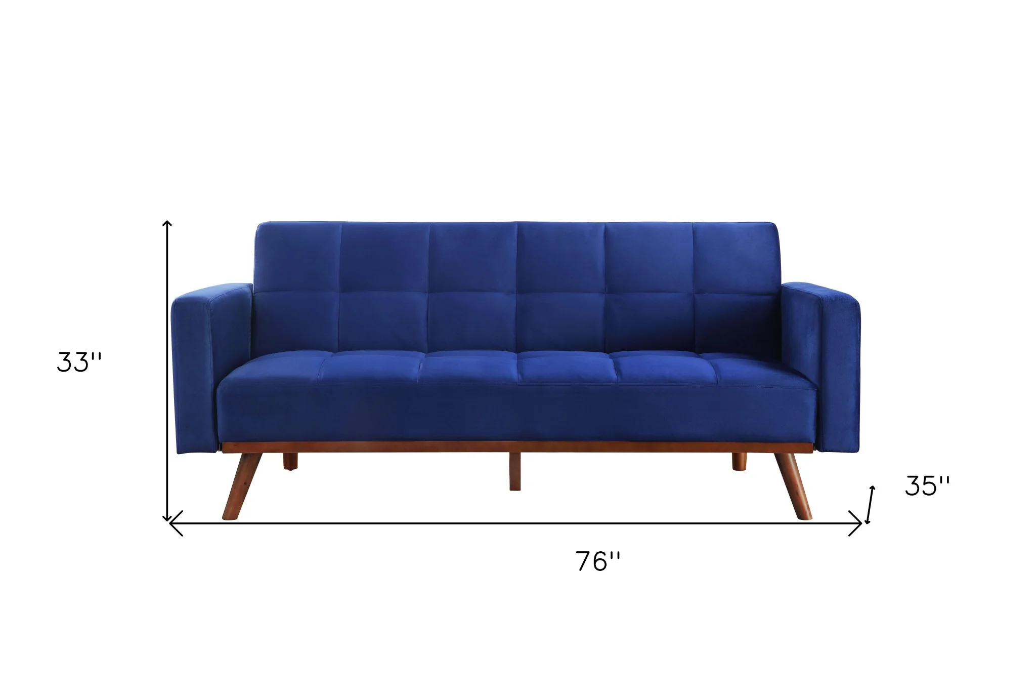 76" Blue Velvet And NAtural Sleeper Sofa By Homeroots - Image 5