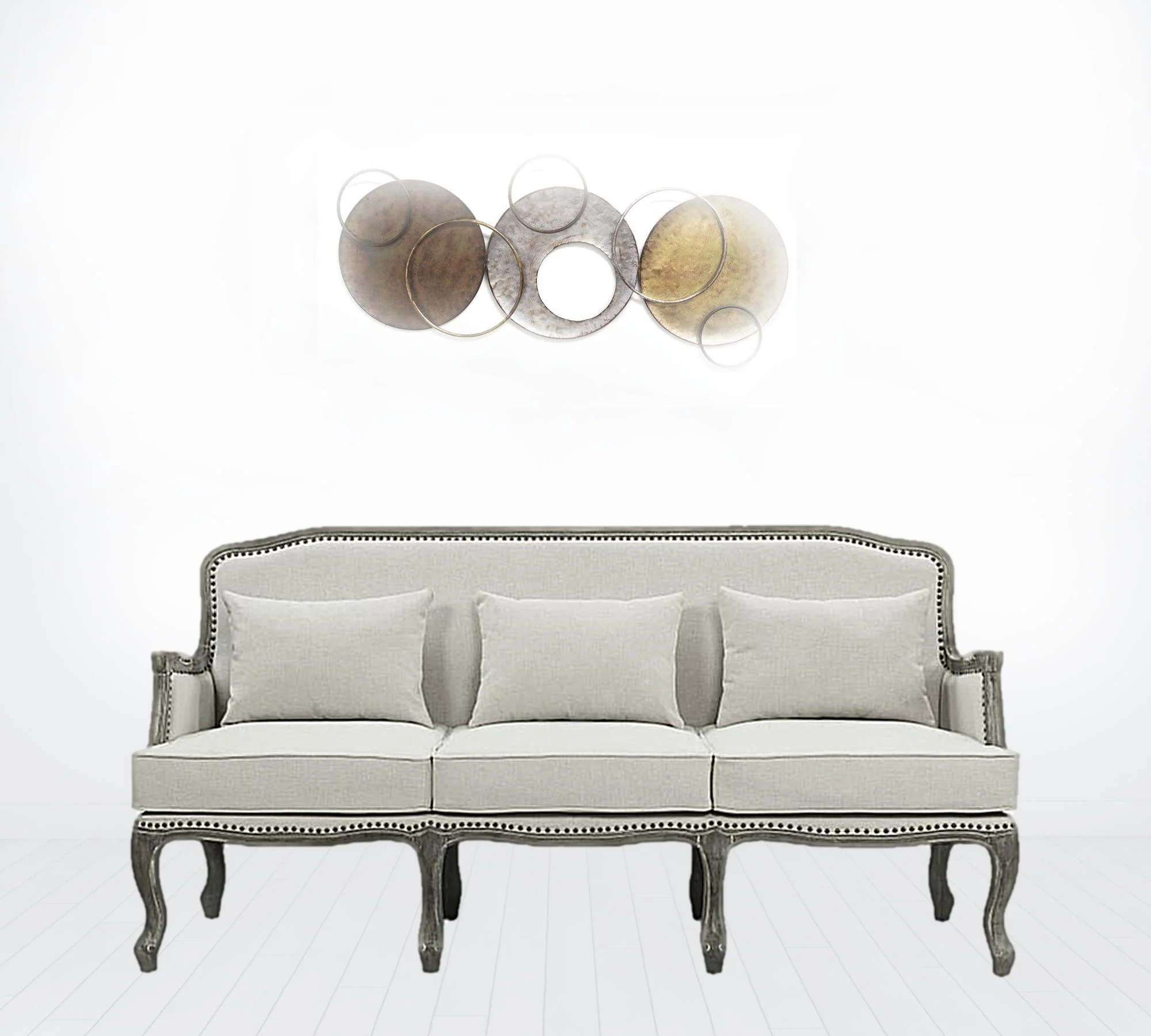 76" Cream Linen And Brown Sofa By Homeroots - Image 2
