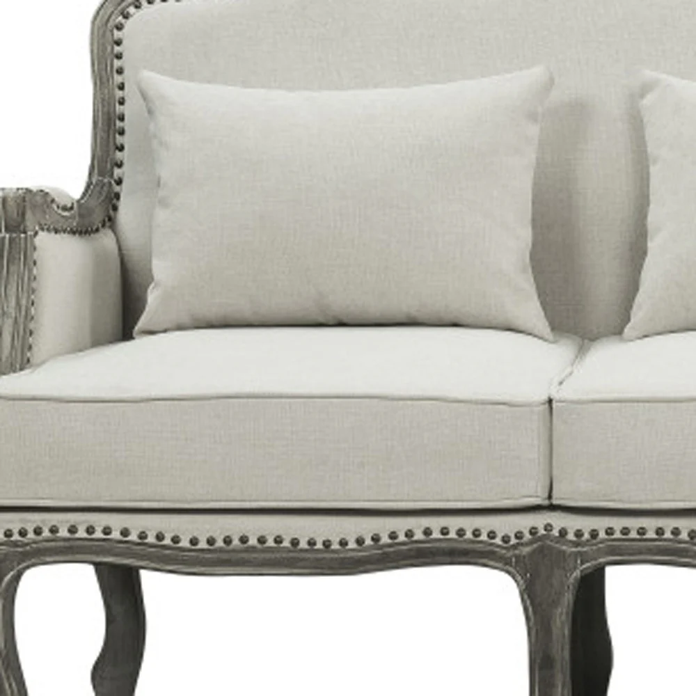 76" Cream Linen And Brown Sofa By Homeroots - Image 3
