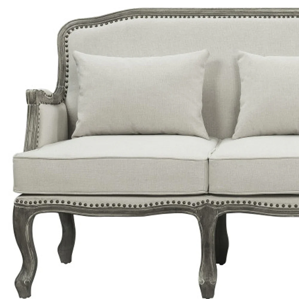 76" Cream Linen And Brown Sofa By Homeroots - Image 4