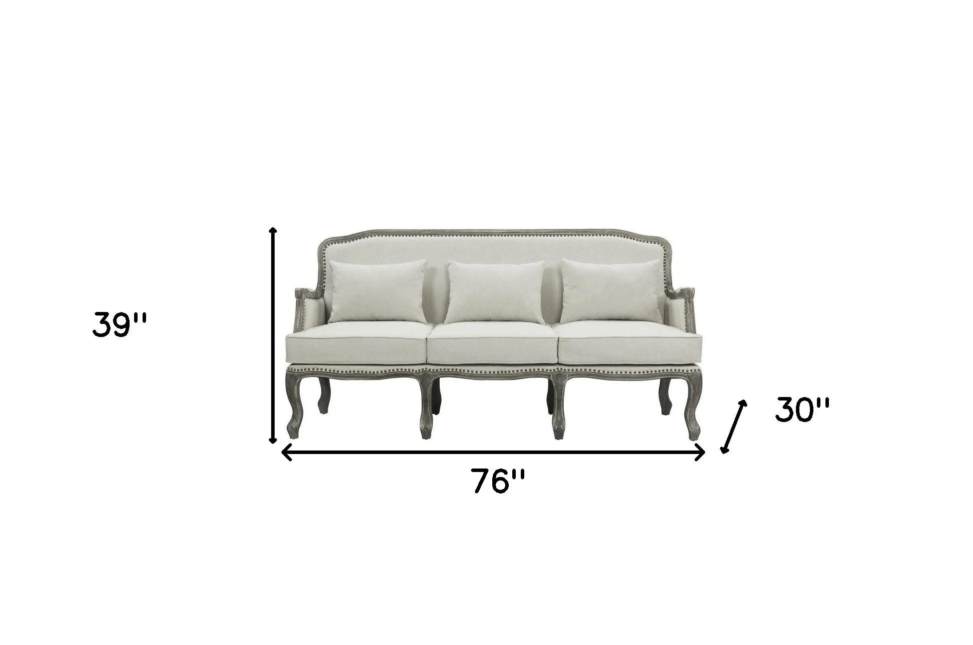 76" Cream Linen And Brown Sofa By Homeroots - Image 5