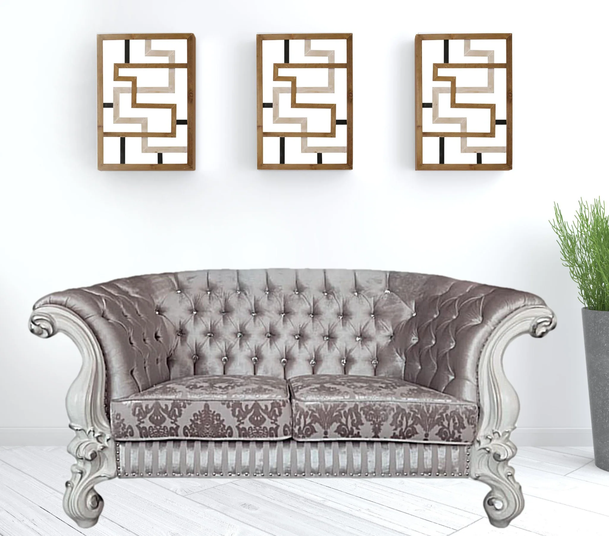 76" Ivory And Off White Velvet Love Seat And Toss Pillows By Homeroots - Image 2