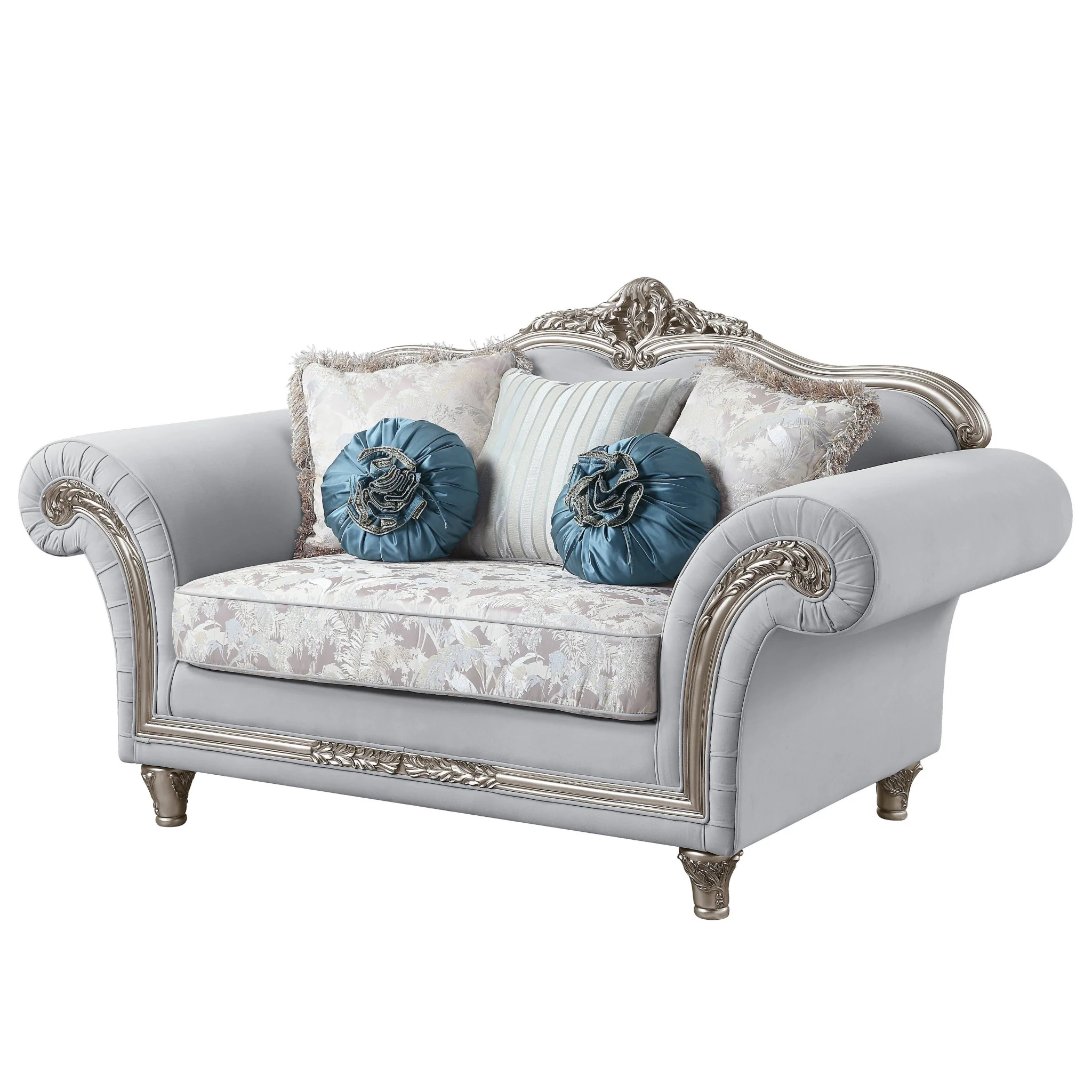 76" Light Gray And Platinum Linen Love Seat And Toss Pillows By Homeroots - Image 3