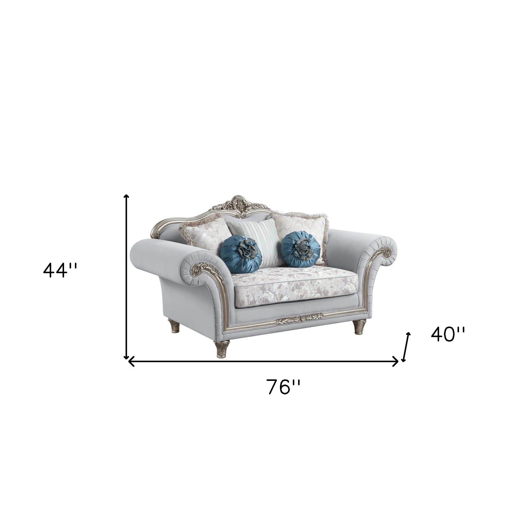 76" Light Gray And Platinum Linen Love Seat And Toss Pillows By Homeroots - Image 6