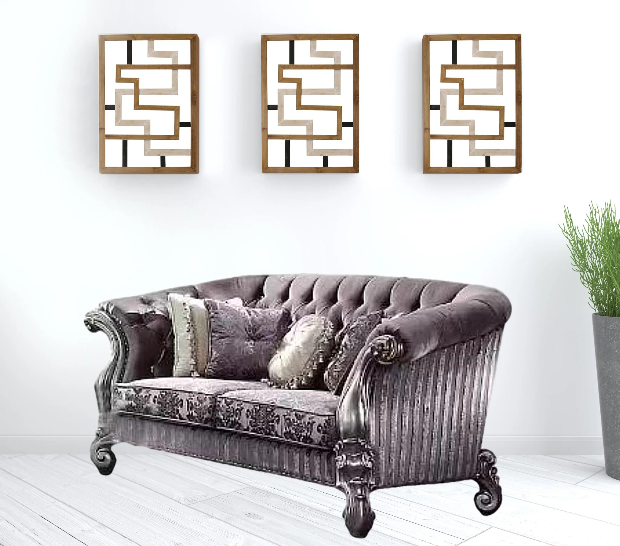 76" Purple And Platinum Velvet Love Seat And Toss Pillows By Homeroots - Image 2