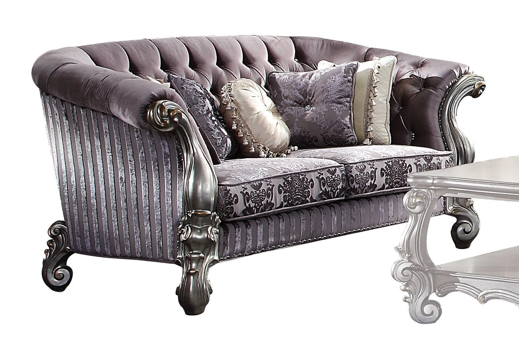 76" Purple And Platinum Velvet Love Seat And Toss Pillows By Homeroots - Image 3