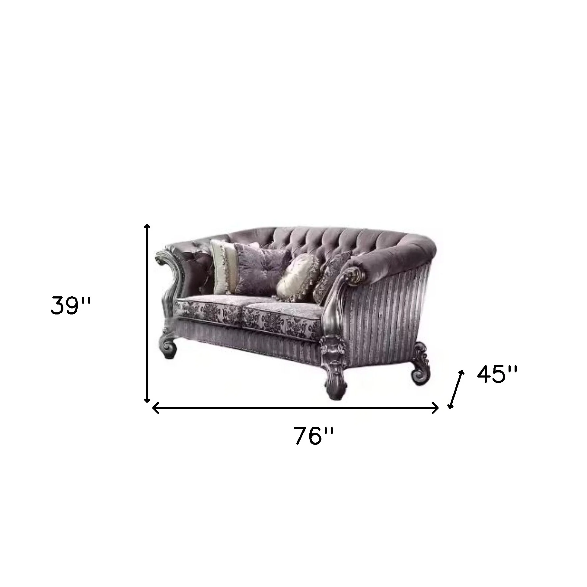 76" Purple And Platinum Velvet Love Seat And Toss Pillows By Homeroots - Image 5