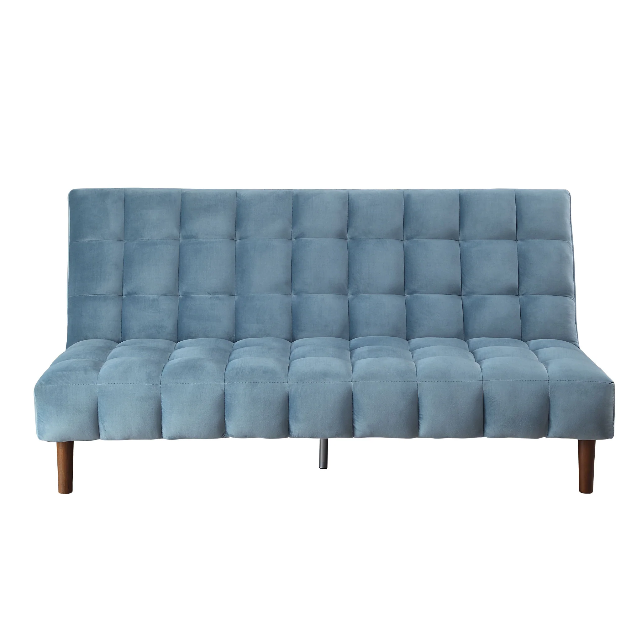 76" Teal Velvet And Wood Brown Sleeper Sofa By Homeroots - Image 2