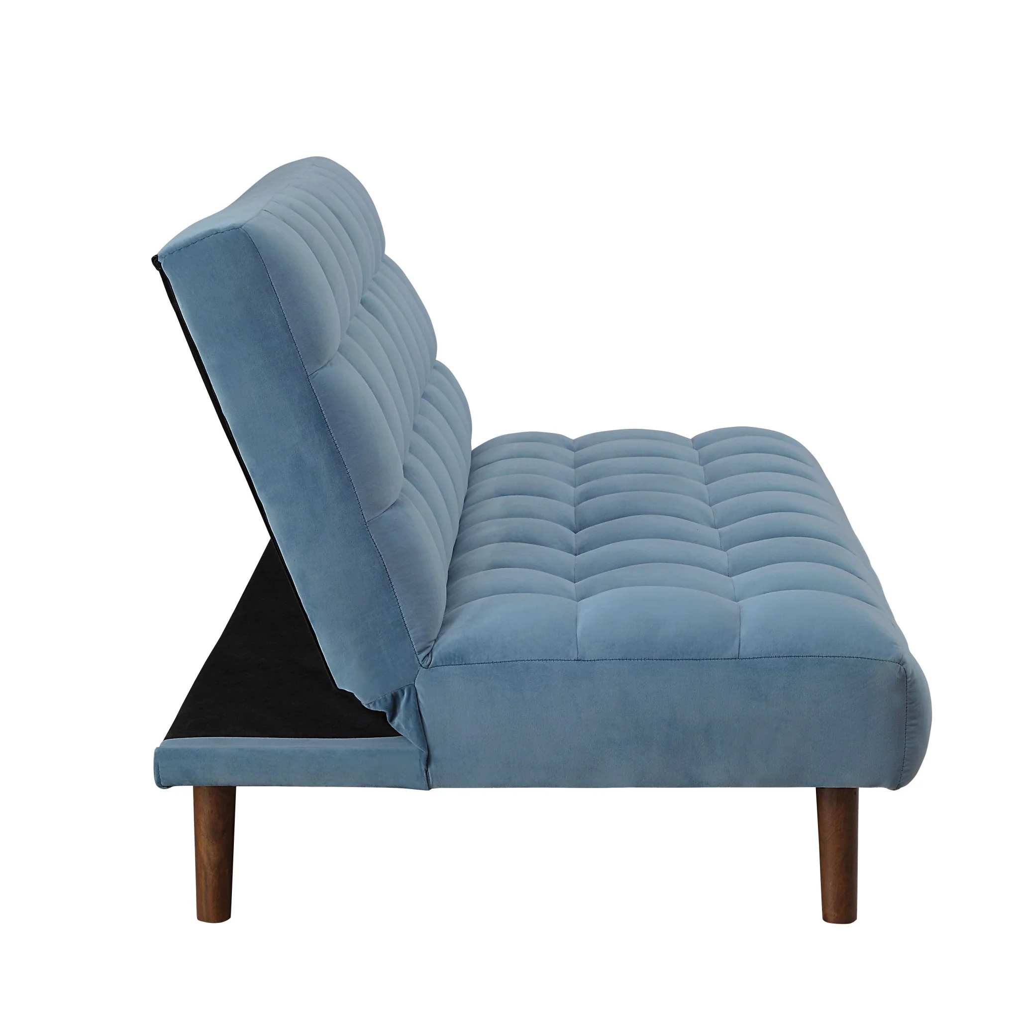 76" Teal Velvet And Wood Brown Sleeper Sofa By Homeroots - Image 3