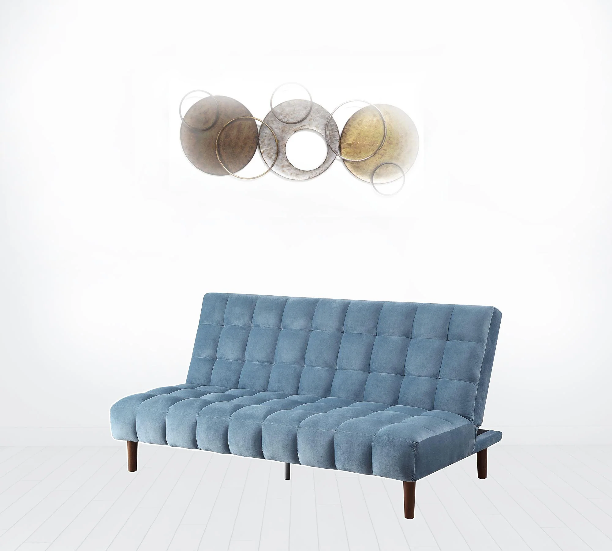 76" Teal Velvet And Wood Brown Sleeper Sofa By Homeroots - Image 6
