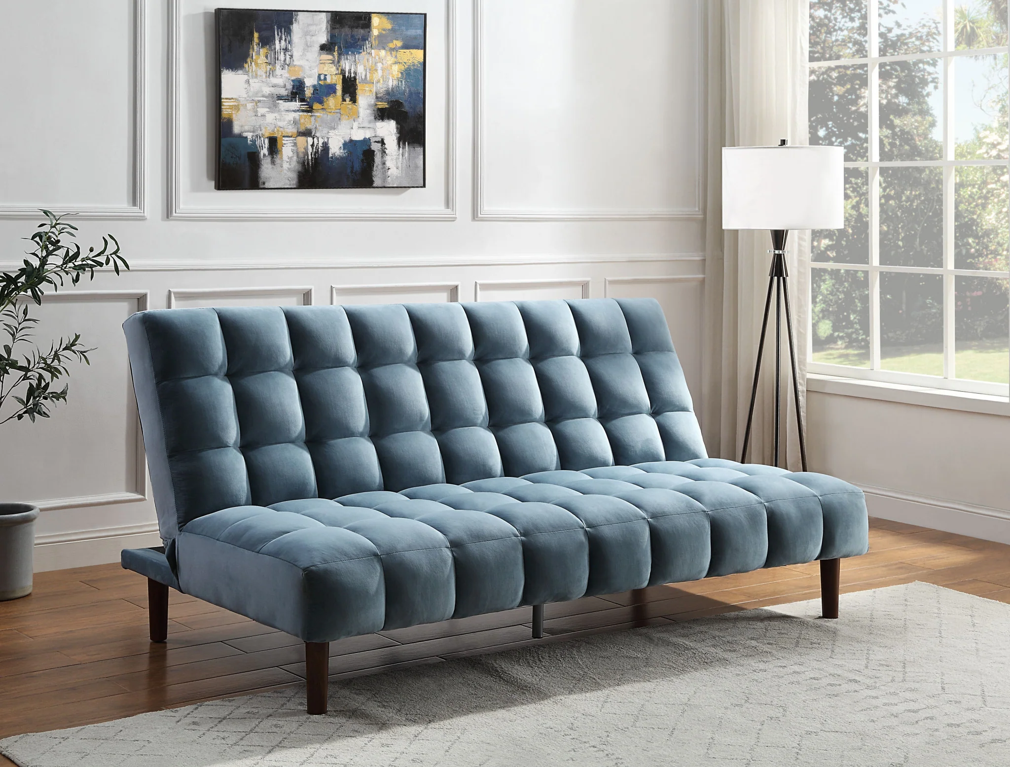 76" Teal Velvet And Wood Brown Sleeper Sofa By Homeroots - Image 7