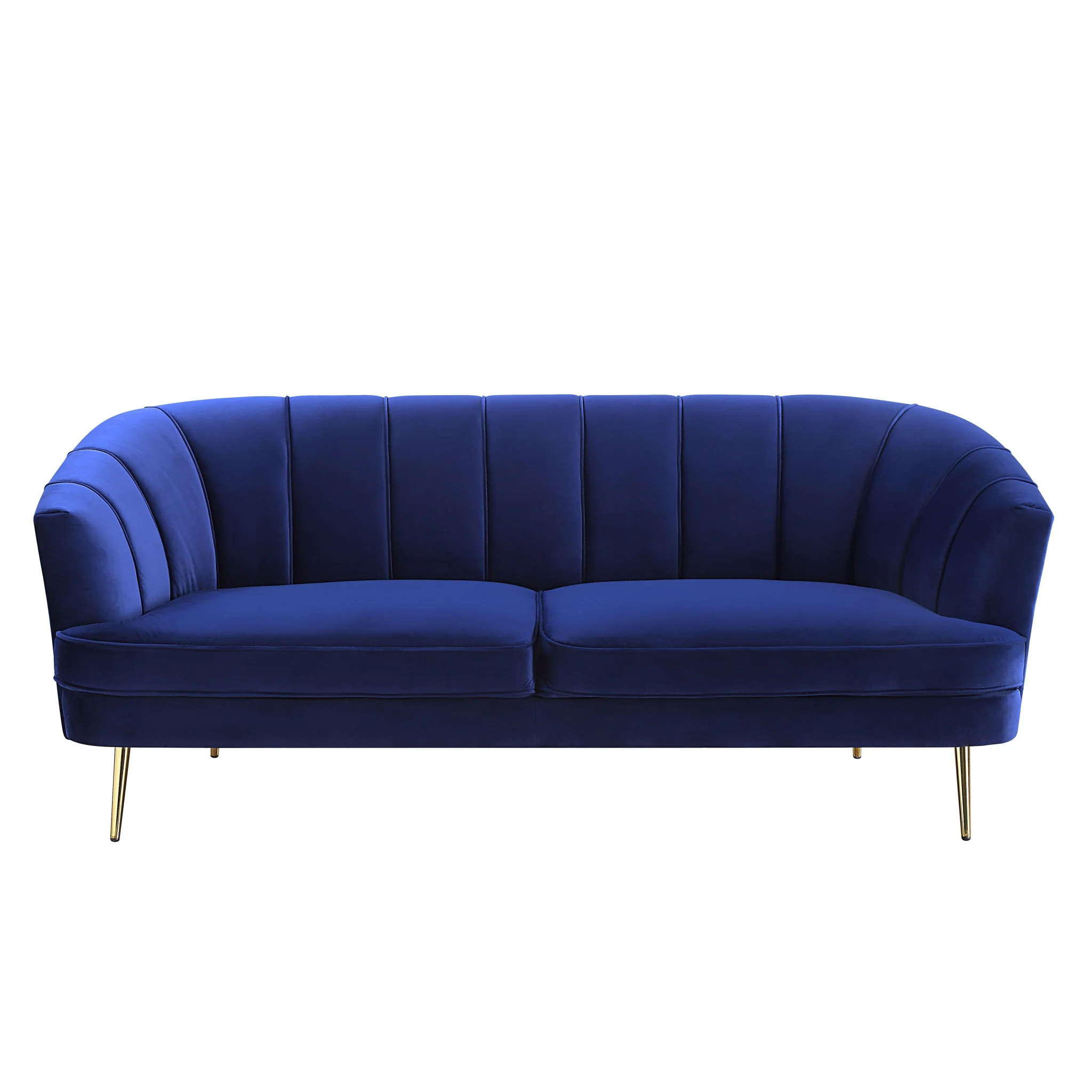 78" Blue Velvet And Gold Sofa By Homeroots - Image 2
