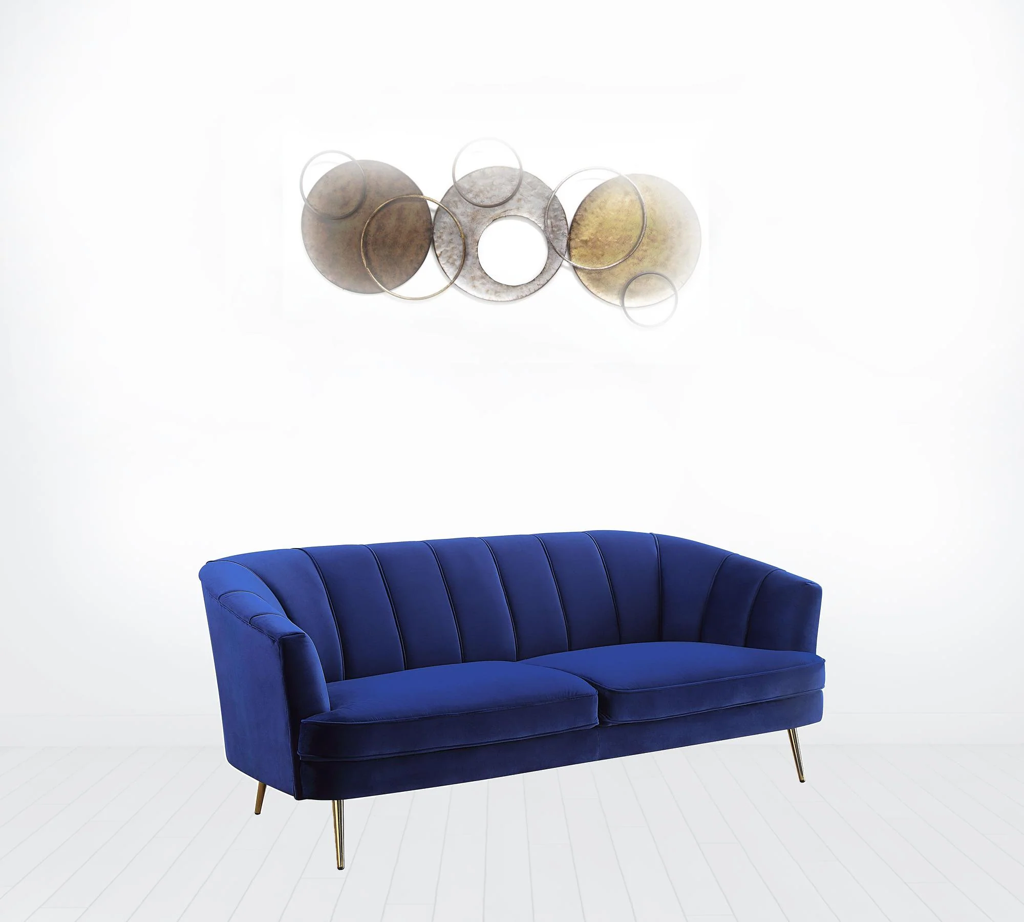 78" Blue Velvet And Gold Sofa By Homeroots - Image 5